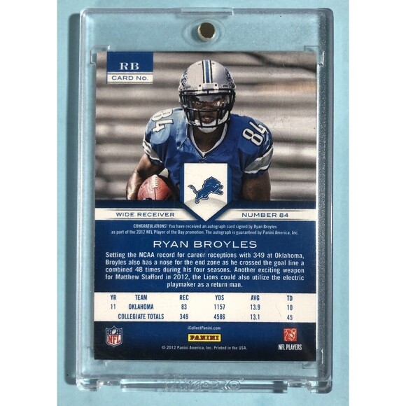 2012 Detroit Lions -Private Signings , Ryan Broyles Autograph Card -mint - Picture 2 of 2
